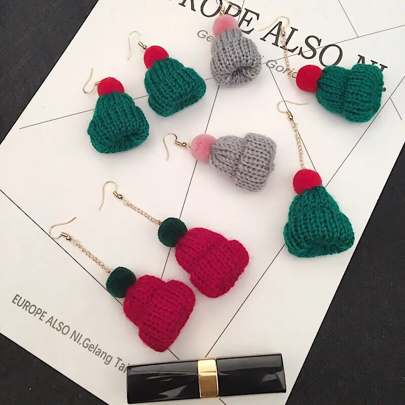 

New Fashion charms Women Earrings Hand Knitted Christmas Hat All match Drop Dangle Earrings for Women Wedding Party Jewelry Gift
