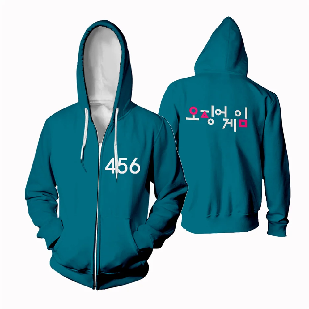

Hot Korea TV Squid Game 456 Cosplay 3D Zipper Hoodie Round Six Men Women Streetwear Sweatshirts Jackets Kpop Girls Boy Clothing