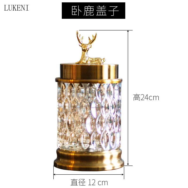 

European Style Home Storage Jar Decoration Room Deer Head Glass Candy Jar with Lid Coffee Table Electroplating Decoration