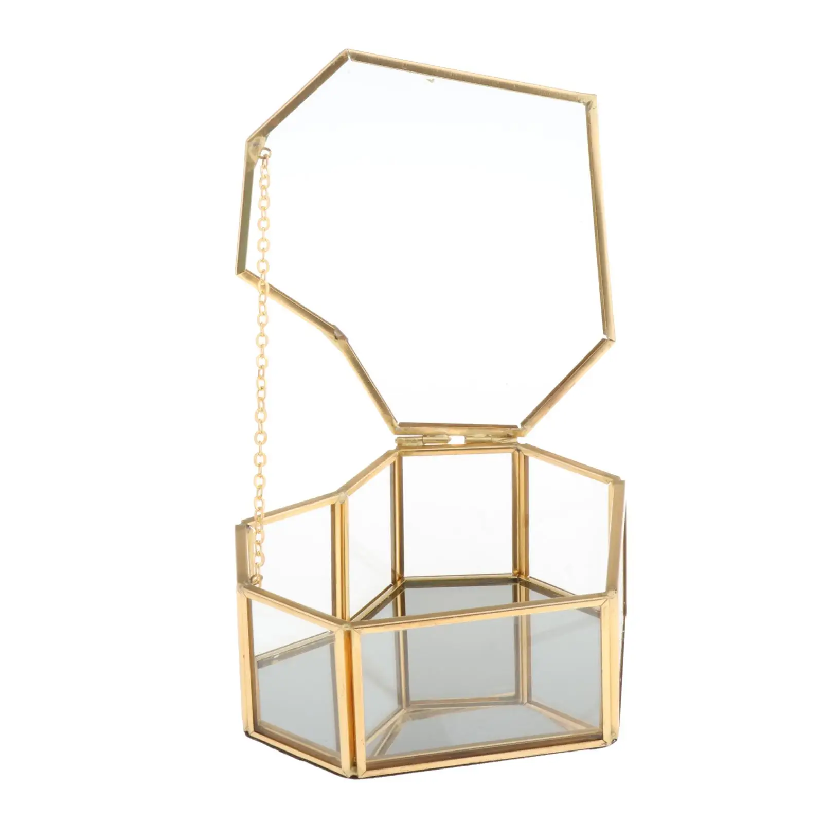 

Jewelry Glass Box, Heart-sahped Clear Glass & Brass-Tone Lided Tabletop Display Case Terrarium Box