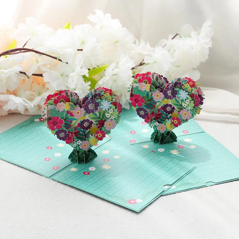 

Greeting Cards 3D Heart No Ink Bleeding Handmade Floral Print Holiday Greeting Thanksgiving Cards for Valentine's Day