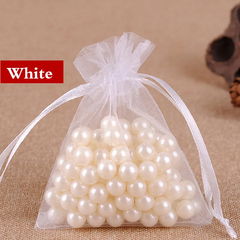 white 100 шт/50 шт сумки из органзы 7x9 9x12 10x15 см свадебные украшения мешочки из органзы подарочные пакеты в ювелирной упаковке и дисплее - Цвет: white