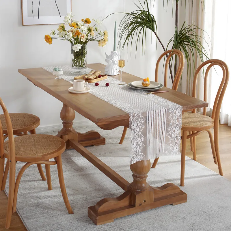 

Korean Lace Table Runner Wedding Decoration White Table Flag Embroidered Tablecloths TV Cabinet Table Cover