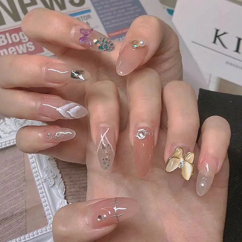 

New 10pcs Cat's eye butterfly Nail art decoration Combined with gold diamonds Colorful Butterflies Flatback Rhinestone