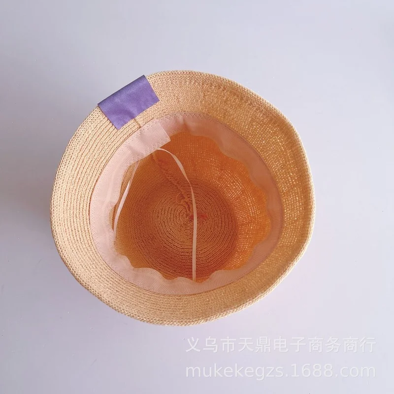 

Children Big Cloth Label Bucket Hat Personality Fashion Boys and Girls Big Solid Color Sun Hat Fisherman Hat Straw Hats