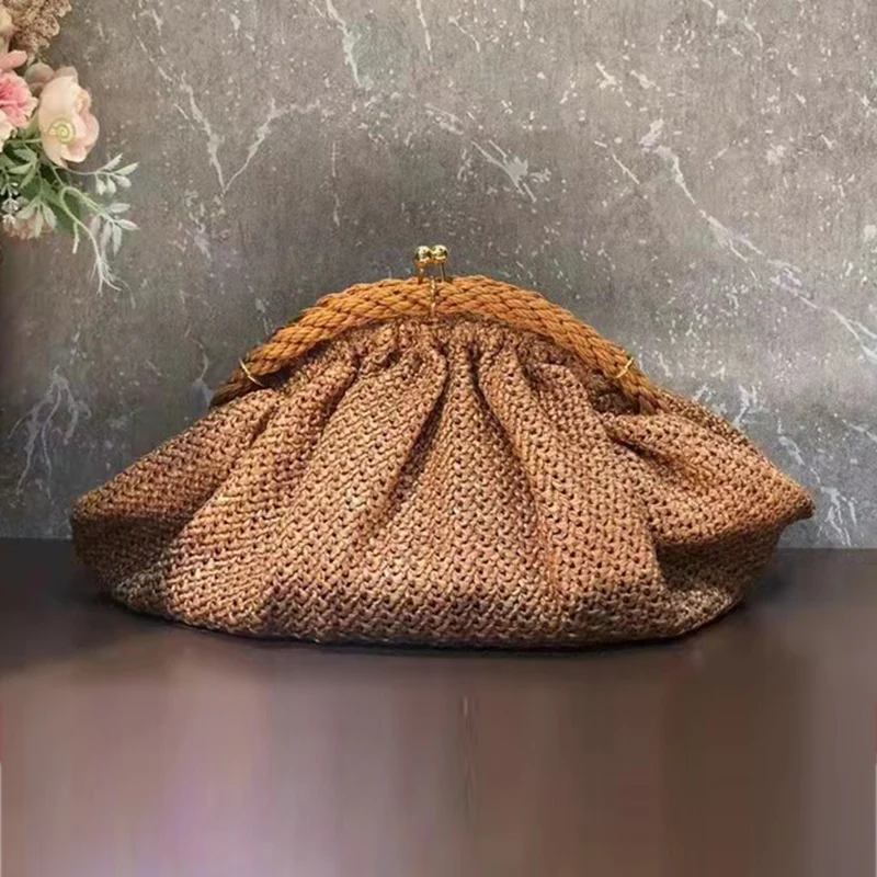 

Design retro solid color large-capacity raffia woven irregular clutch handbag new lady cloud bag fashion diagonal shoulder bag