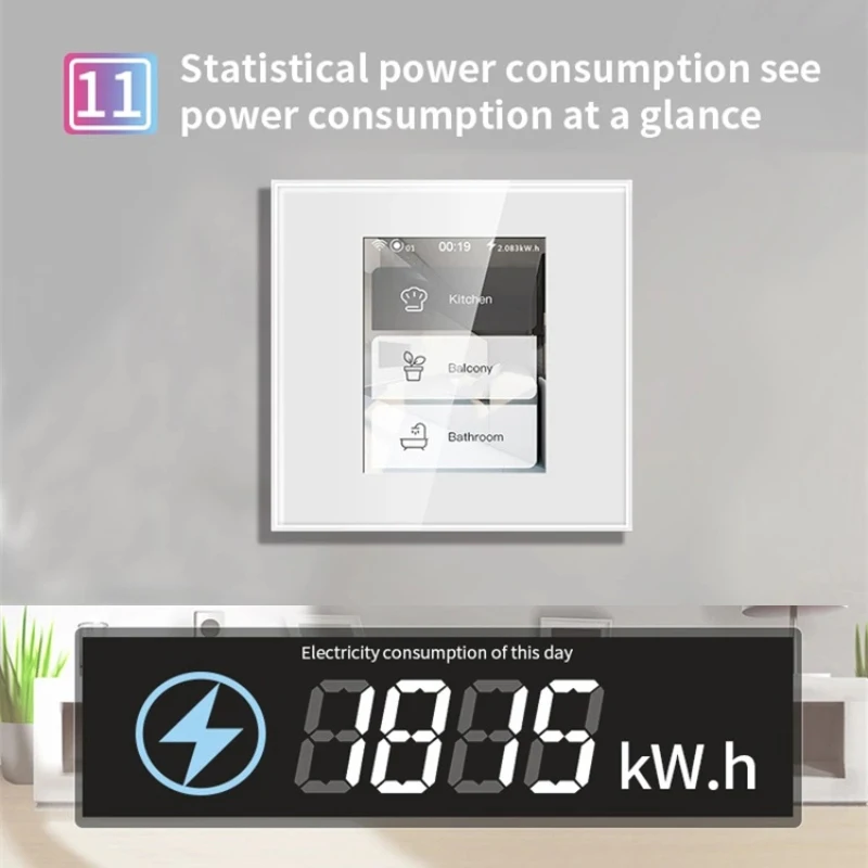 

Smart LCD Wifi Wall Light Switch Power Consumption Smart 4 In 1 Home Switch Voice Control Work With Apple Homekit Alexa Google