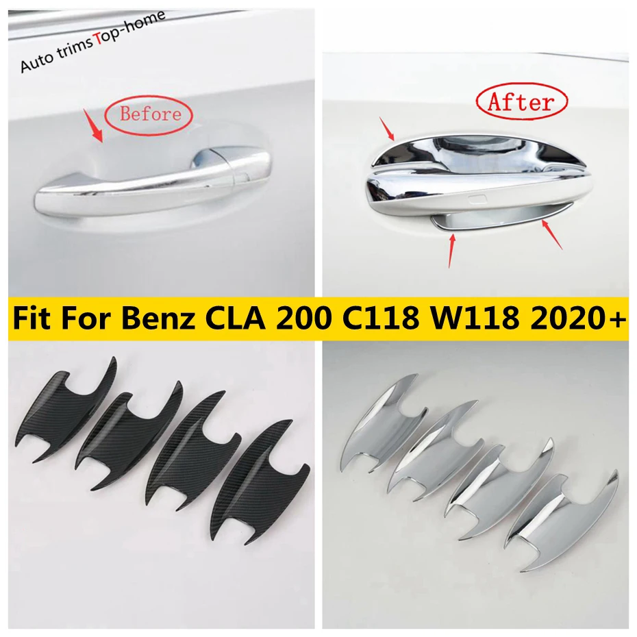 

ABS Chrome / Carbon Fiber Look Exterior Outside Door Pull Handle Bowl Cover Trim For Mercedes-Benz CLA 200 C118 W118 2020 - 2022