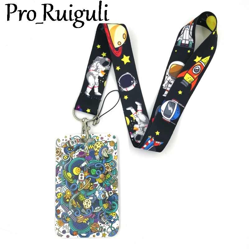 

Space Astronaut Lanyard Credit Card ID Holder Bag Student Women Travel Card Cover Badge Car Keychain Gifts Accessories
