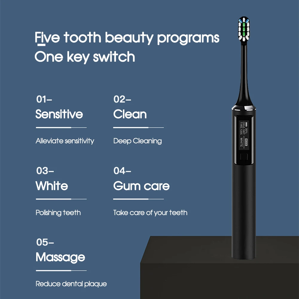 [Boi] OLED Screen 5 Mode Acoustic Wave Sonic Electric Toothbrush Travel Smart Cleaning Teeth IPX7 Waterproof Adult Wireless Base enlarge