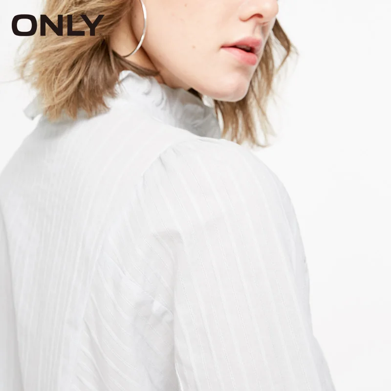 ONLY spring Women's Loose Fit 100% Cotton Ruffled Long-sleeved Shirt | 119105506