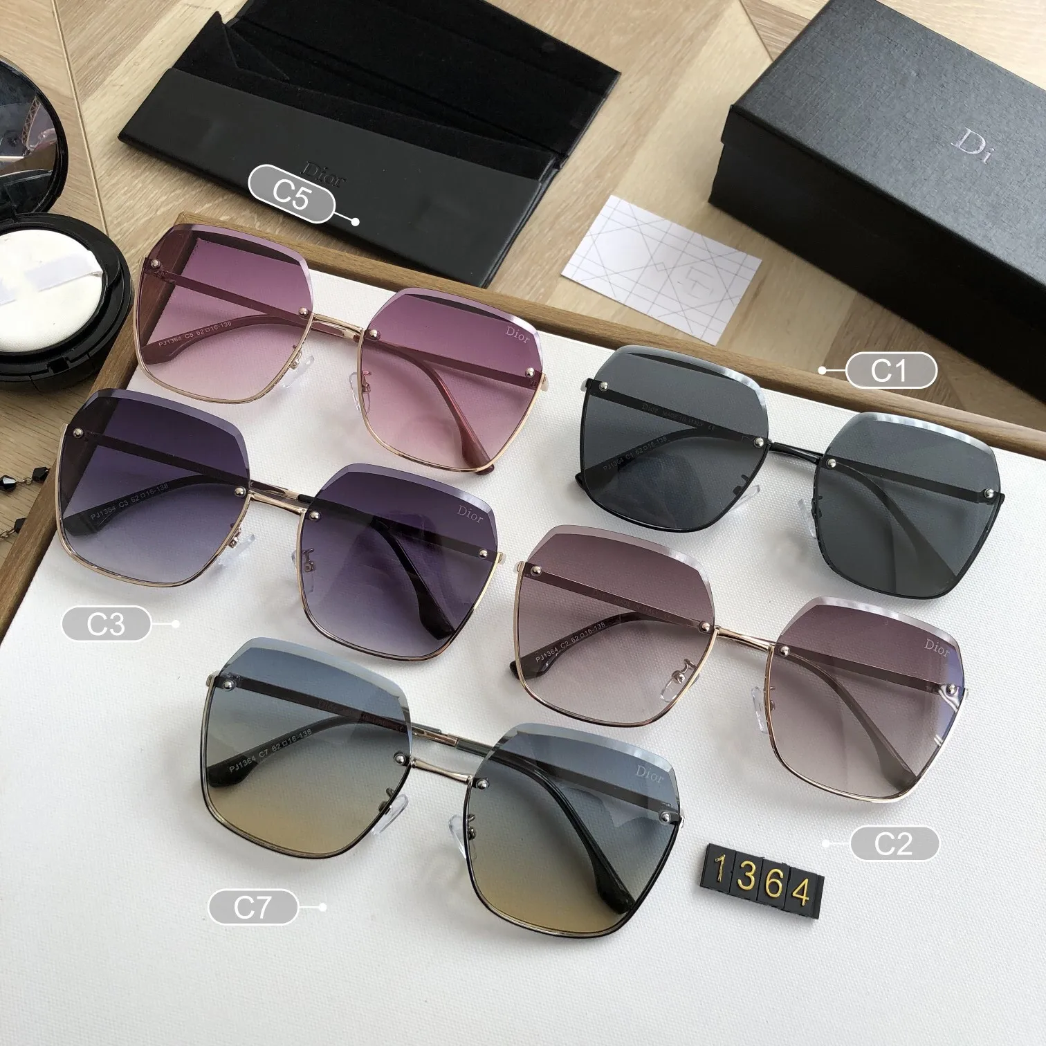 

Luxury Designer Original Brand D Oversized Polarized Sunglasses Women Rimless Driving Sun Glasses Europe Vintage Eyewear UV400