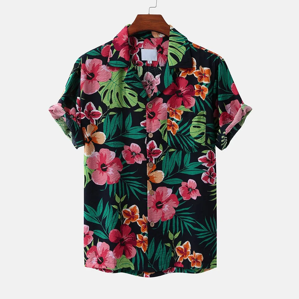 

JAYCOSIN 2020 Fashion Mens Printed Shirts Hawaiian Style Blouses Man Turn Down Collar Short Sleeve Casual Shirts Holiday Top