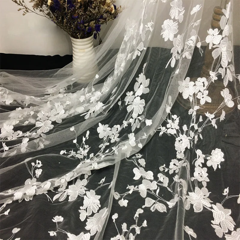 1 ярд Свадебная кружевная ткань Белая французская вышивка Изысканная для