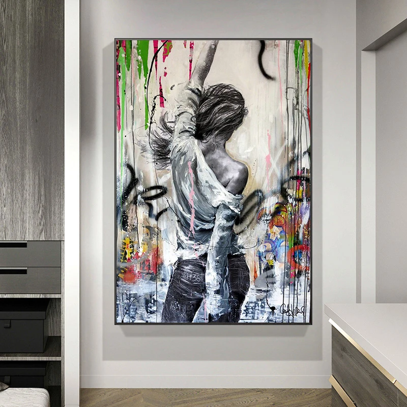 

Street Graffiti Art Modern Abstract Woman Canvas Painting Cuadros Posters Prints Wall Art for Living Room Home Decor (No Frame)