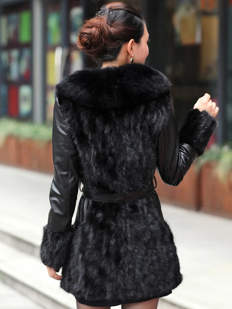 Пальто из натурального меха норки Женская куртка натуральной кожи Зимняя
