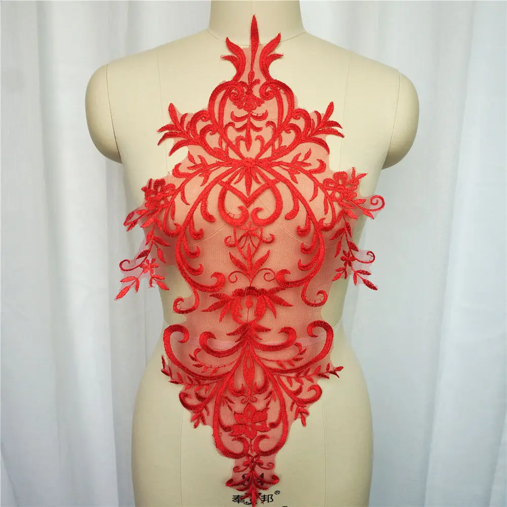 Черно белая красная кружевная ткань вышитая искусственная барочная отделка