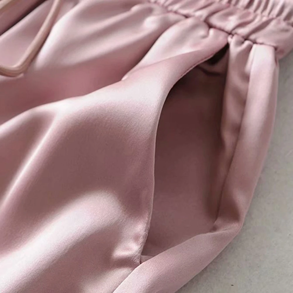 

Summer Big Pocket Satin Pants Women Glossy Sport Ribbon Trousers BF Harajuku Joggers Women's Sports Pants