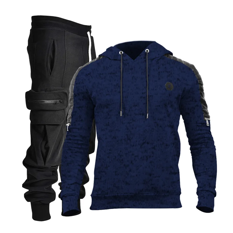 

Autumn and winter 2021 new plush hooded sweater suit European and American fashion sports leisure suit men's suit