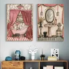 Винтажная потертая викторианская Ванна во французском стиле, холст с рисунком, Настенный декор для ванной, картины, постеры, эстетическая комната Dec