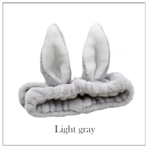 Light gray Мягкая Милая повязка на голову с кошачьими ушками из кораллового флиса для женщин, маска для макияжа лица, повязка для мытья лица, повязка на голову, аксессуары для волос для девочек - Цвет: Light gray