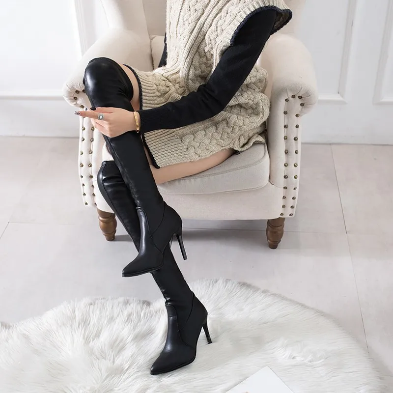 

New over knee boots in autumn and winter show thin leather boots, thin heel women's boots with plush fashion and high heel