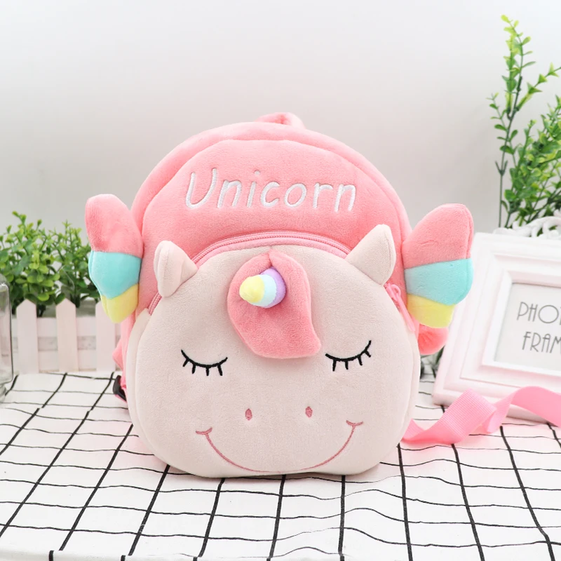Рюкзак детский мягкий плюшевый с изображением единорога кролика динозавра для