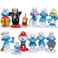 12 style disney anime cartoon smurfs pvc figure model toys cute blue spirit doll cake decora kids gift 3 6cm