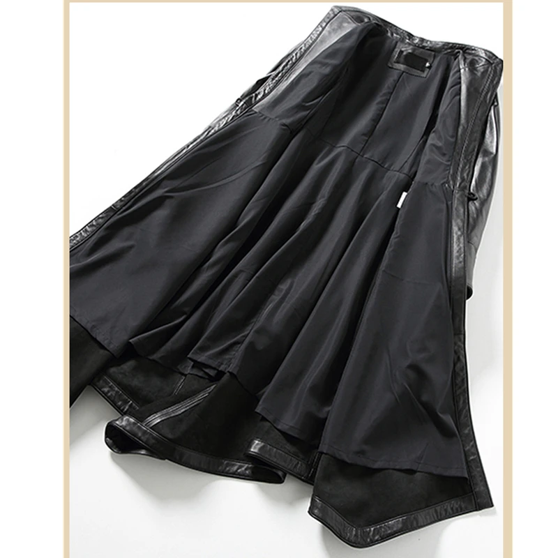 Женская Длинная кожаная куртка из овечьей кожи с регулируемой талией большие