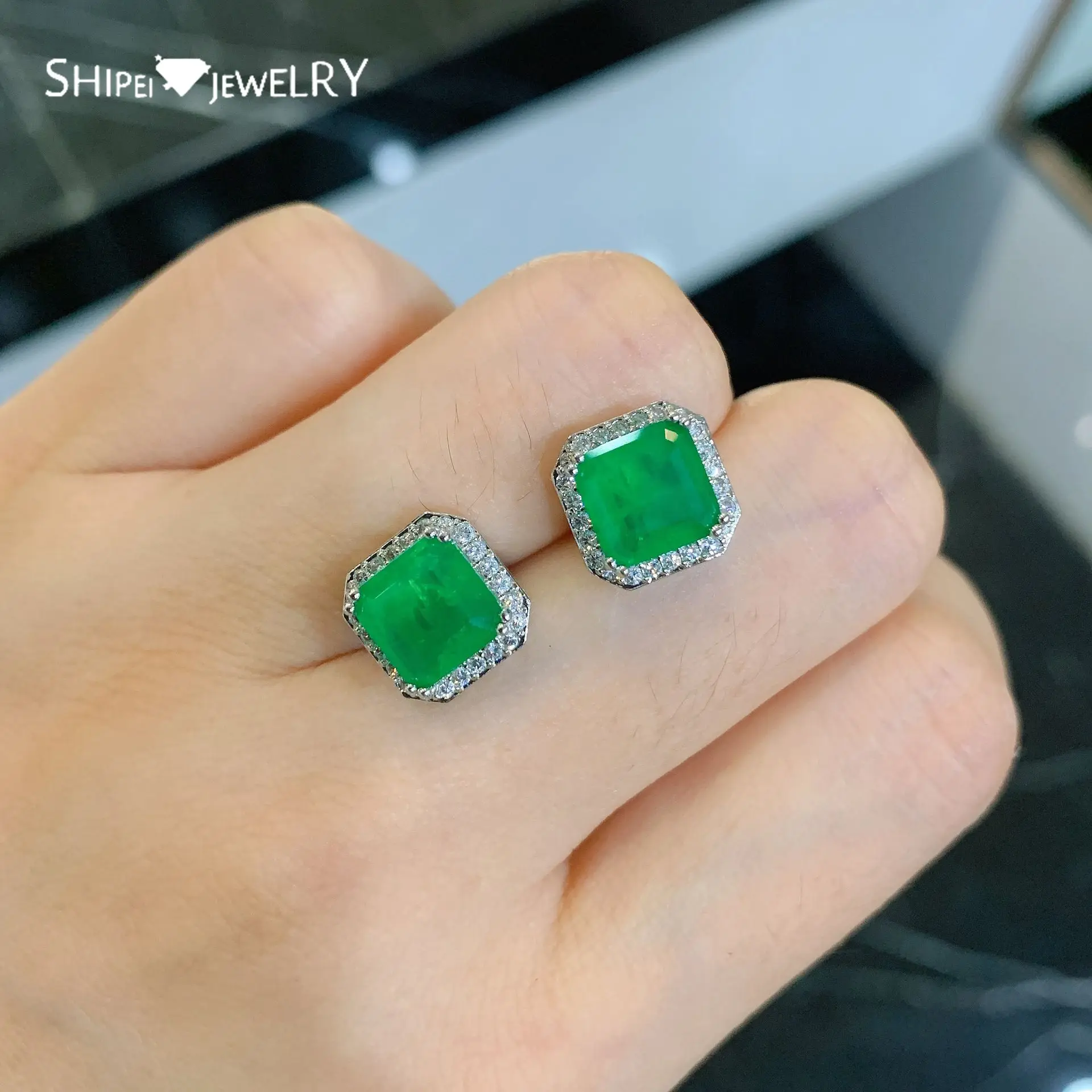 Женские серьги из серебра 925 пробы с изумрудом и сапфиром|Серьги-гвоздики| |