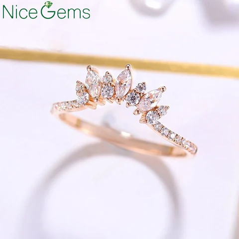 NiceGems, однотонное, 14 к, розовое золото, винтажный Муассанит, обручальное кольцо, уникальное изогнутое свадебное кольцо, свадебное кольцо, обручальное кольцо на годовщину