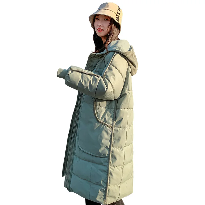 

LINDA 2021 Winter Female Parkas Thick Padded Jacket Fashion Casual Hooded Warm Women's X-Long Loose Outwear Large Pockets