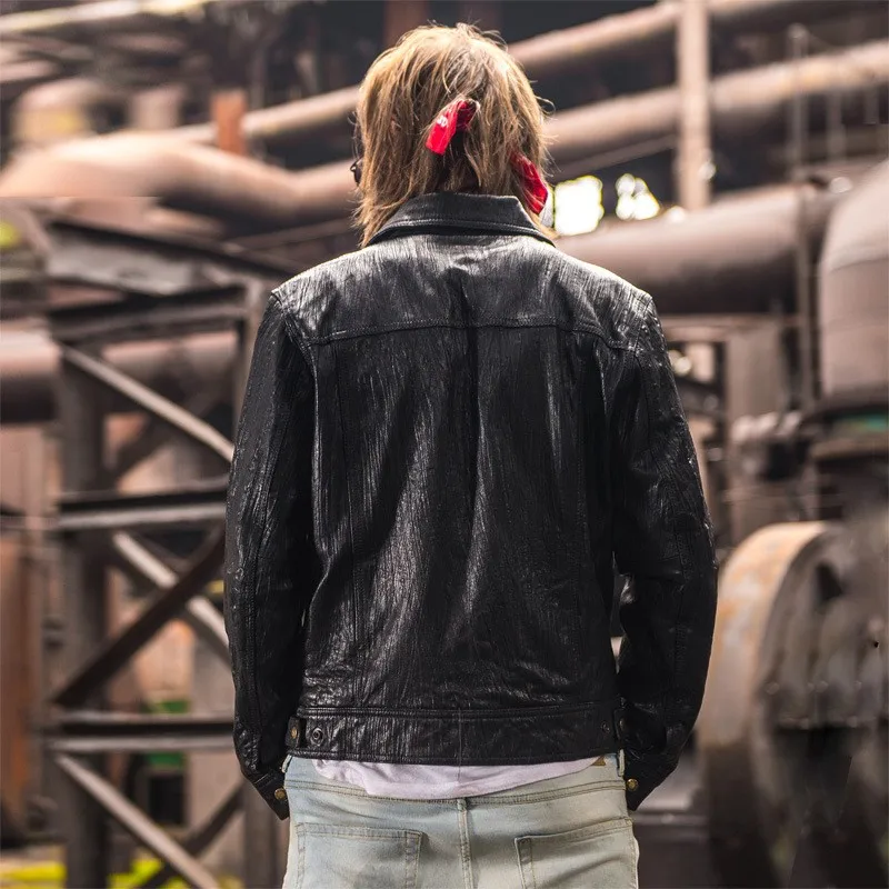 Итальянская винтажная Осенняя мужская куртка из 100% натуральной кожи с карманами