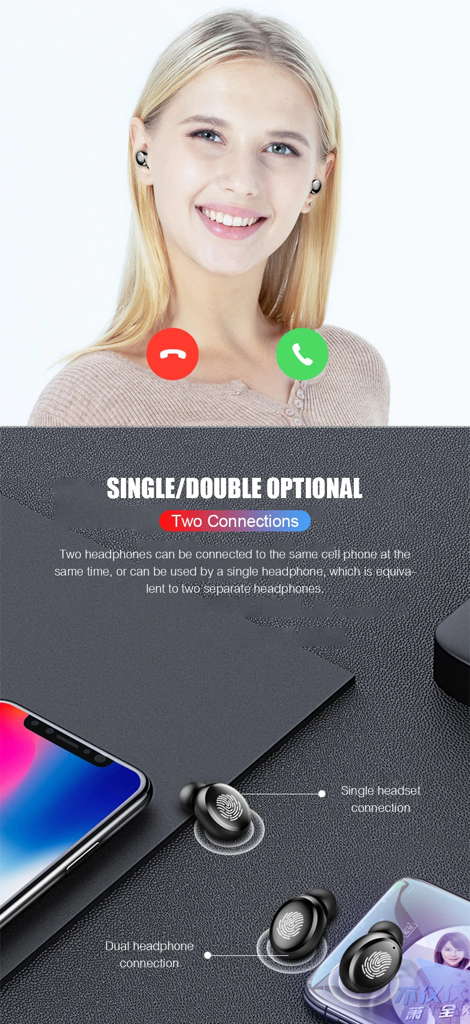 VOULAO Bluetooth 5,0, беспроводные наушники, спортивные наушники с громкой связью, 9D, стерео, водонепроницаемая гарнитура с внешним аккумулятором 4000 мАч