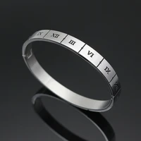 luxury cuff bracelet bangle men stainless steel zircon bracelet carving black roman numeral bangle for men fashion jewelry