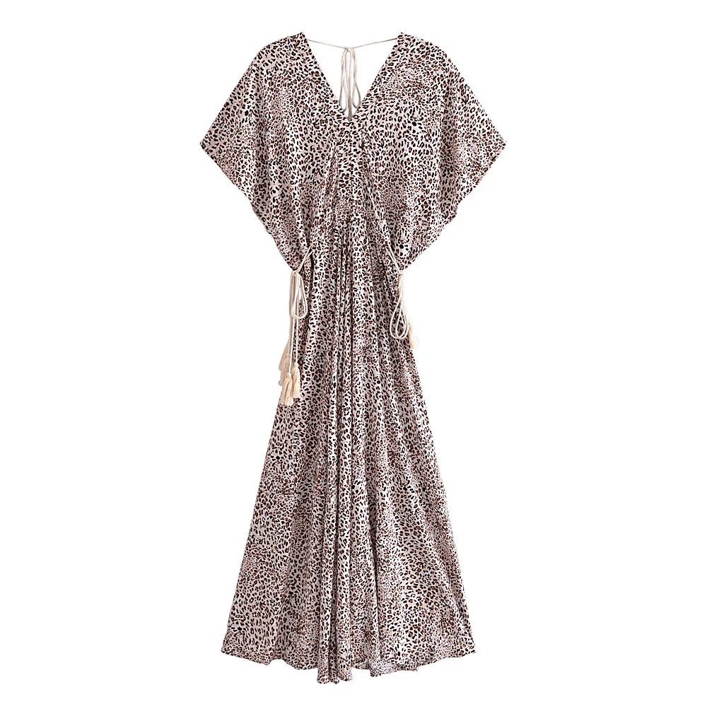 Женское пляжное платье-макси с леопардовым принтом и V-образным вырезом | Женская