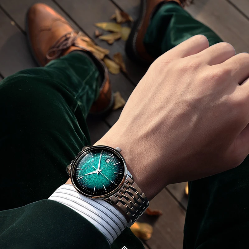 

2019 New ultra-thin Automatic Mechanical Watches Fashion Trend Water Ghost Green 30meters Water Resistance Stainless Steel Watch