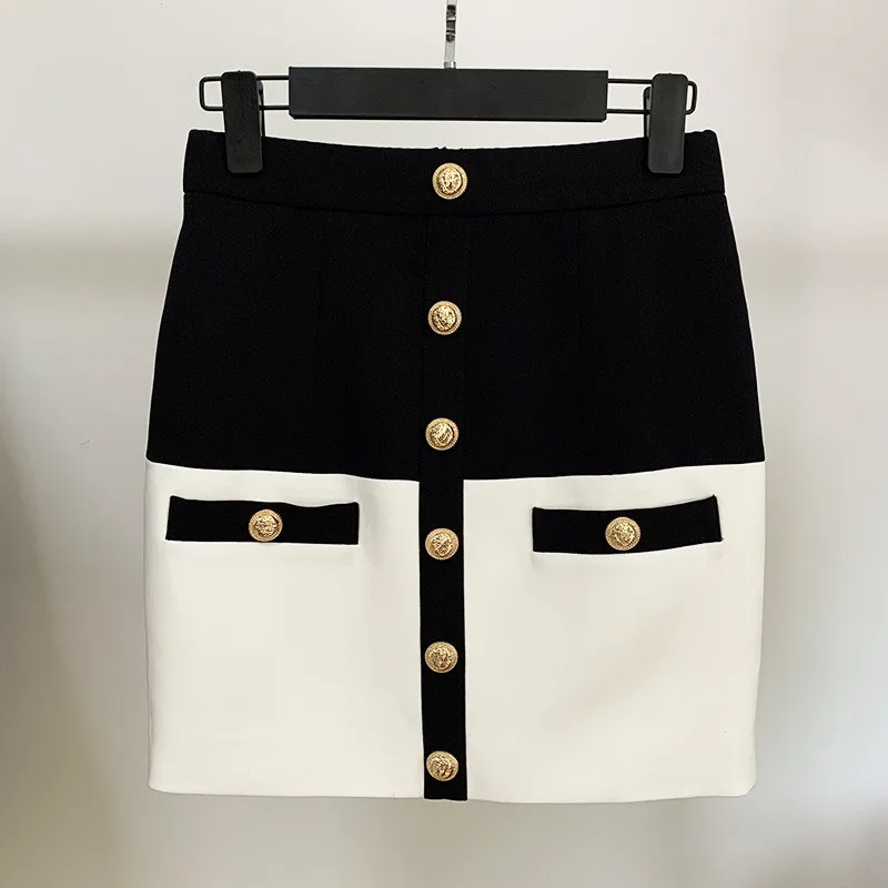 

New arrival Designer women's Mini Skirt High quality matel button skirts A385