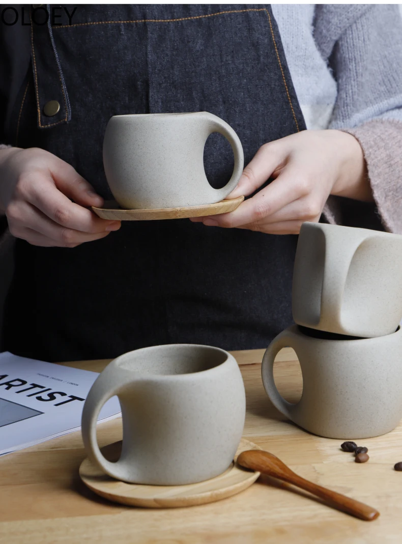 Креативная керамическая кофейная кружка с ложкой толстой ручкой керамика в