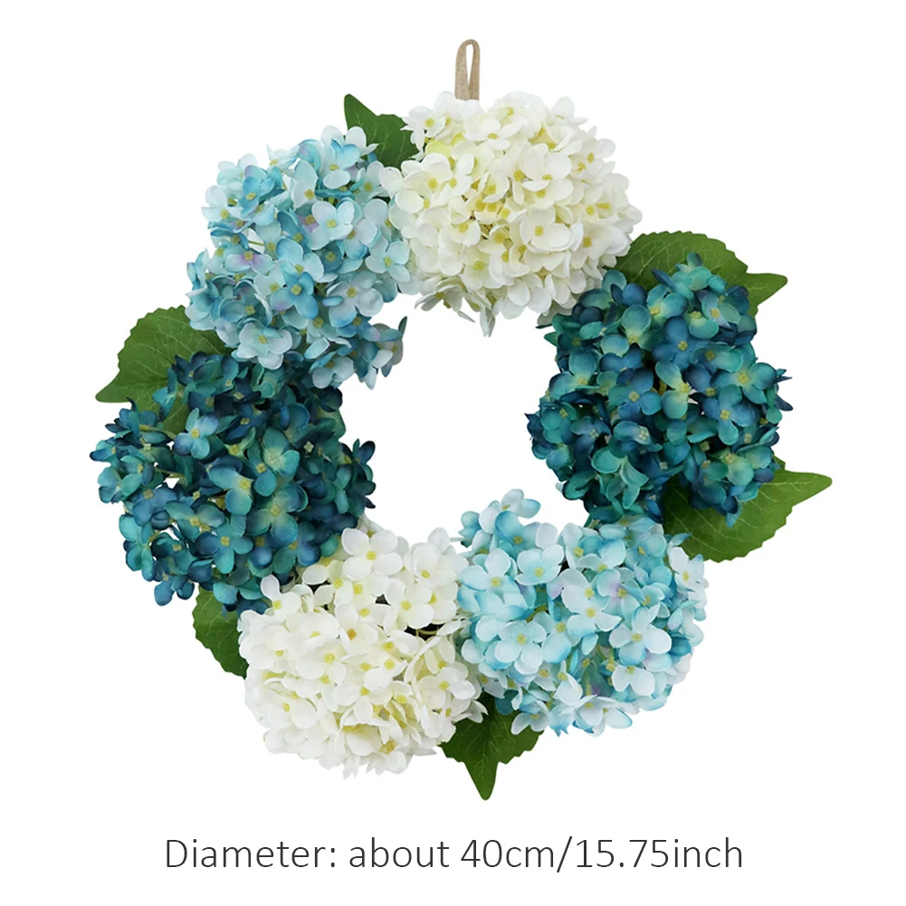 

Silk Wreath Artificial Hydrangea Wreath Hanging Floral Garland Fake Flower With Green Leaves 40cm For Wedding Home Party Decor