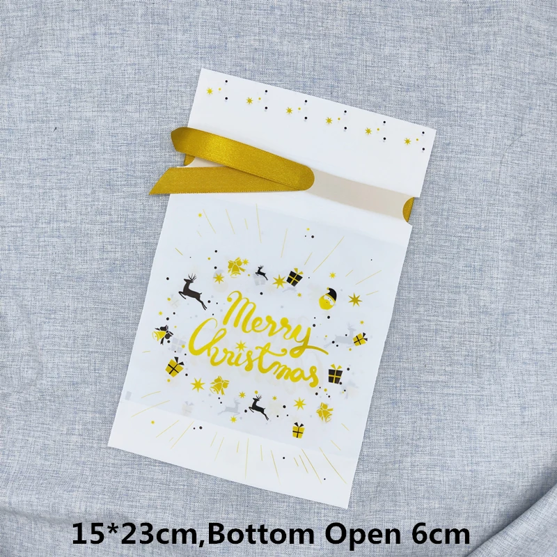 Gold Letters 15x23cm 5/10 шт. Веселый Рождественский подарок сумки с рождественскими конфетами, шоколадное печенье сумки Санта Клаус елка Упакованные мешоки с год - Цвет: Gold Letters 15x23cm