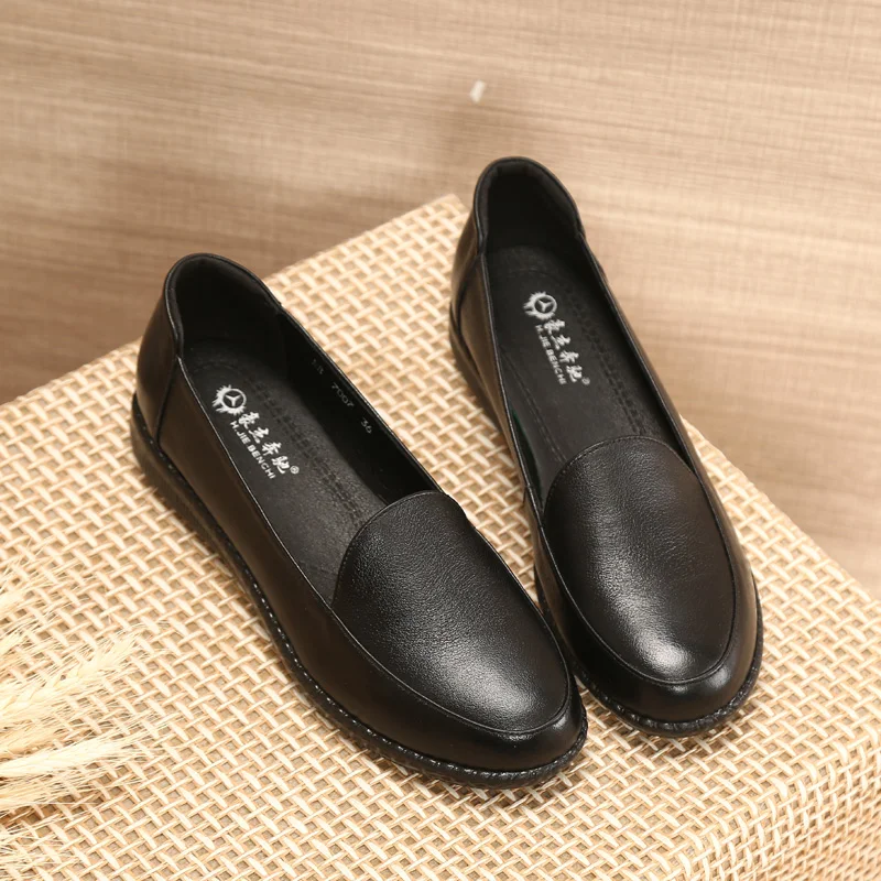 Женская обувь на плоской подошве Лоферы 2021 Лето круглый носок из натуральной