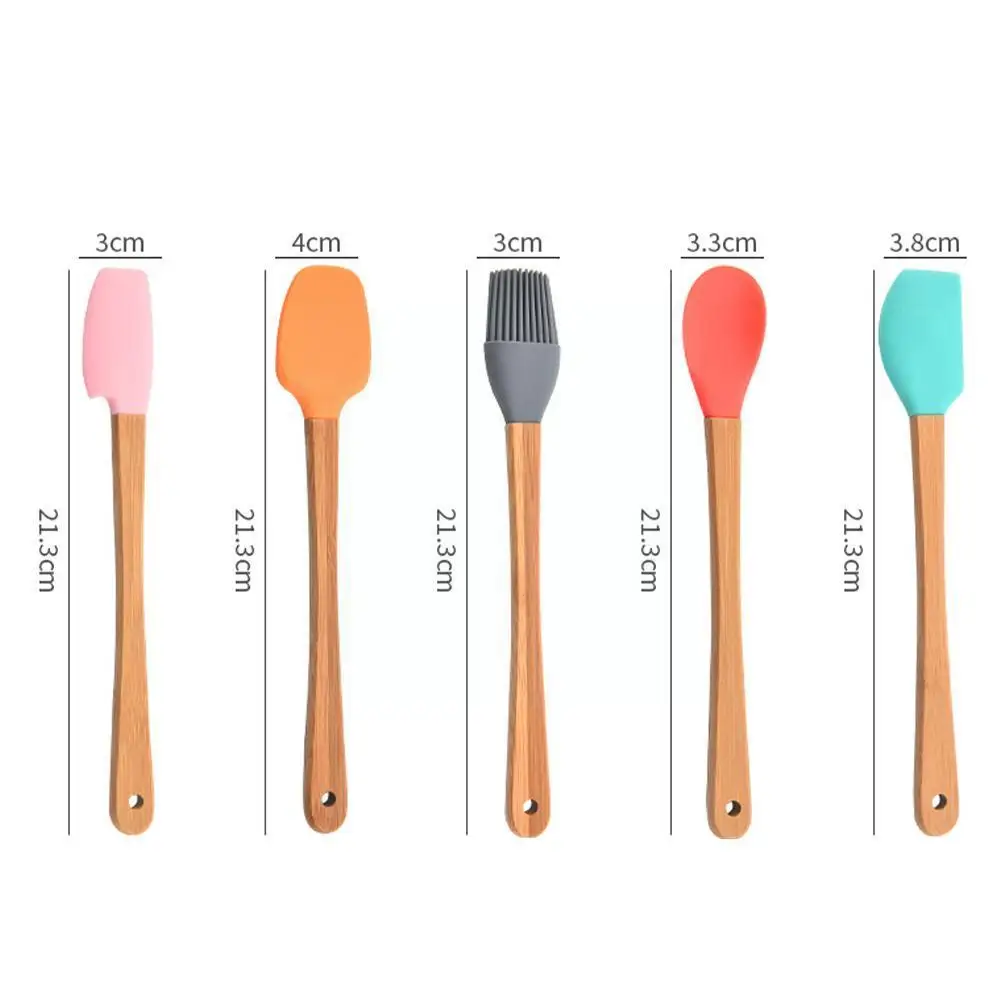 

5 Pcs/set Silicone Multicolor Cookie Pastry Scraper Multi Tools Purpose Mini Kitchen Supplies Handle Spatula Bamboo Tools B R8L1