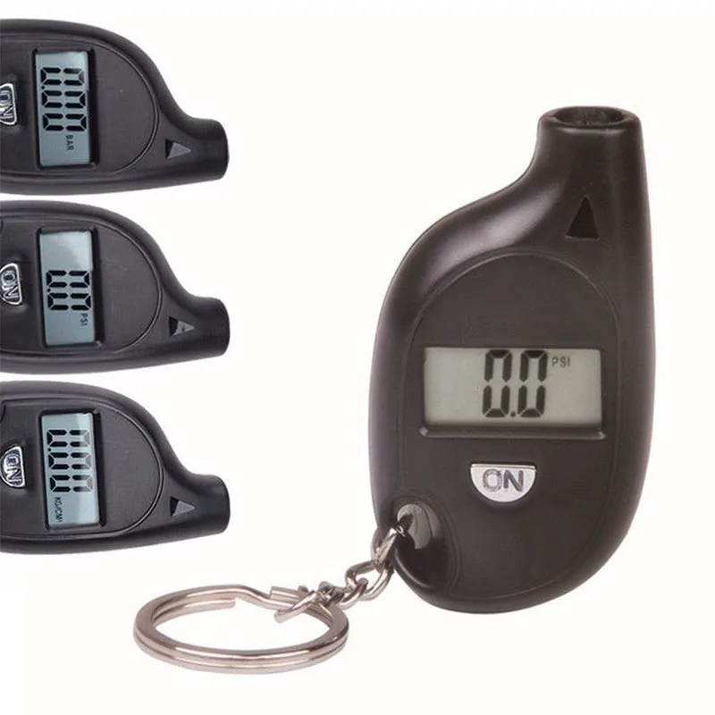 

Kg/cm2 Wheels Gauge Black Digital Tyre 6x3cm Tire Pressure Keychain Ring PSI Kpa Bar Cell Battery Air