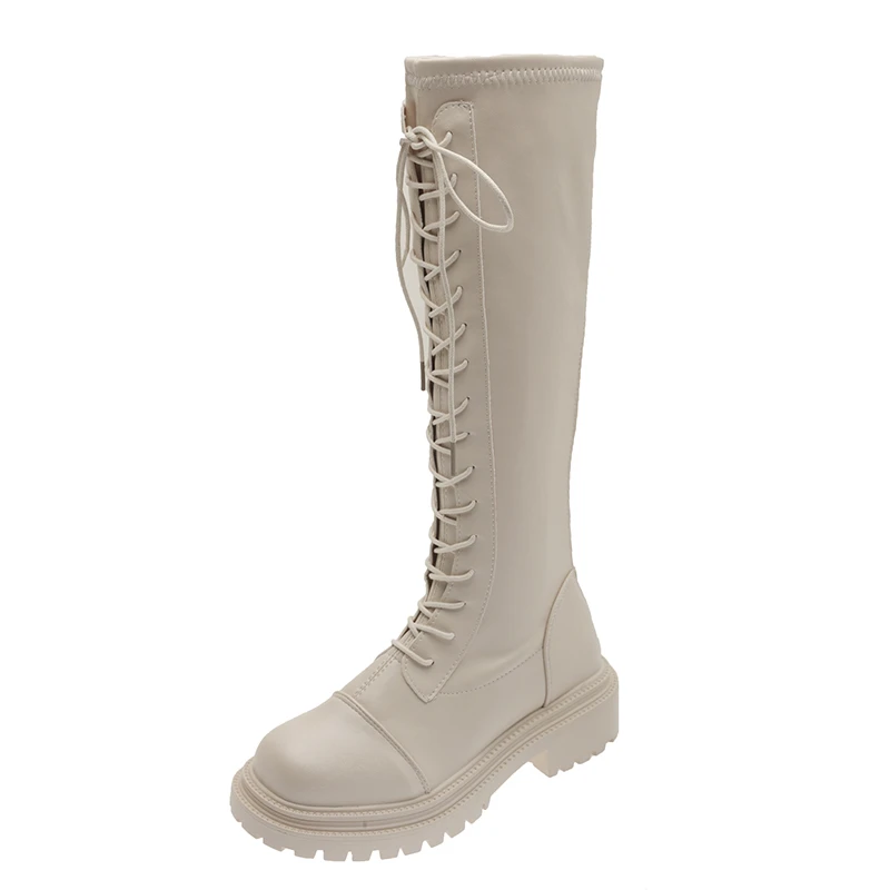 

Женские высокие сапоги до колена на толстой платформе, осенняя черная обувь на шнуровке, модные сапоги в стиле панк для езды на молнии с круг...