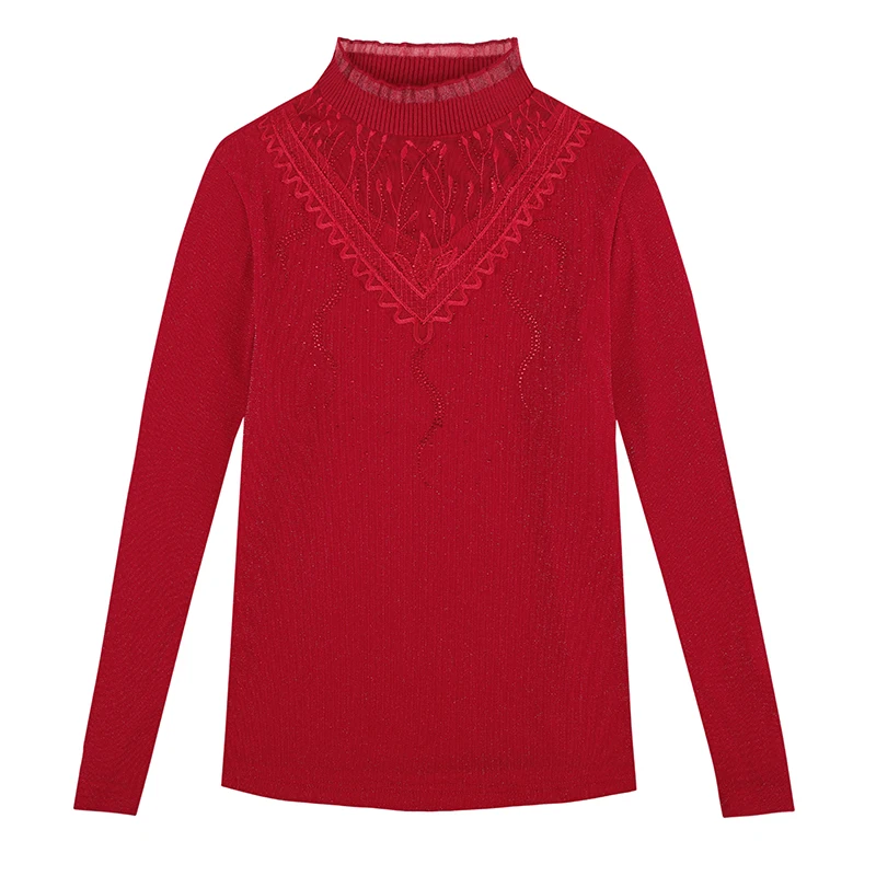 

Fashion Diamonds Patchwork Lace Blouse Women Shirts Long Sleeve Stand Collar Korean Women Tops Plus Size Women Tops Blusas Mujer