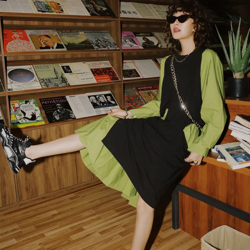 LANMREM 2020 осеннее новое модное платье из двух частей свободное с длинными рукавами