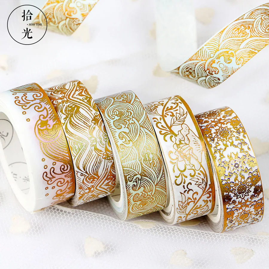 

Masking Gold Foil Foiled Diy Craft Glitter Crane Paper Sticky Adhesive Chinease Pattern Washi Tape Stationery School Supplies