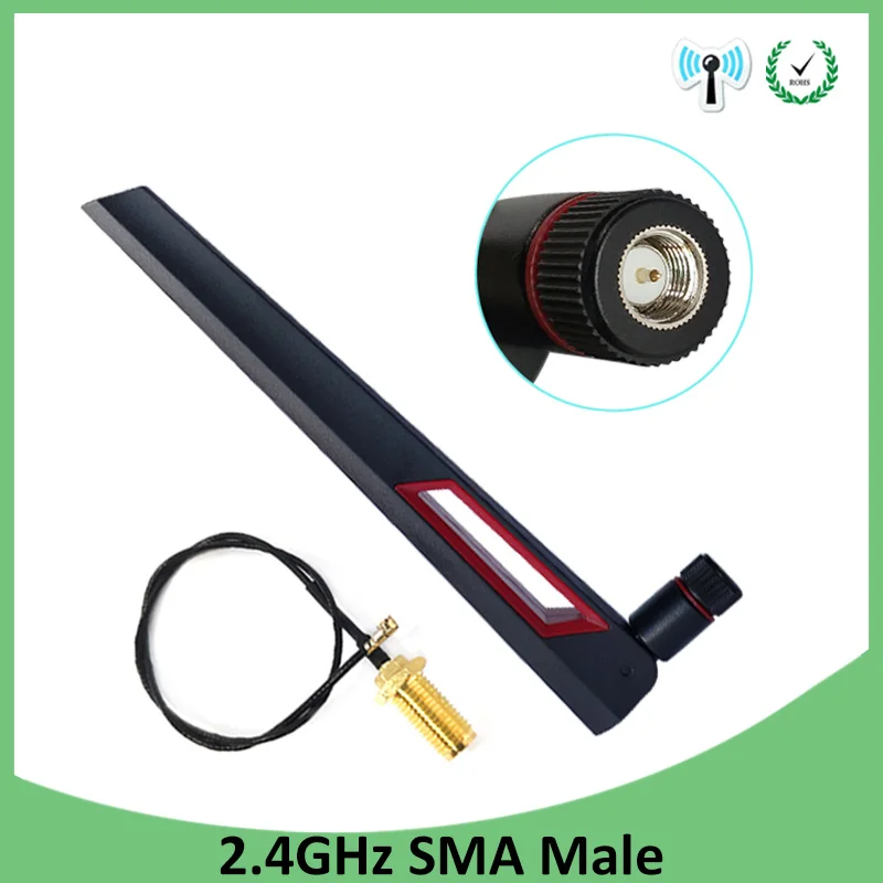 GRANDWISDOM 5pcs 2.4G antenna 8dbi sma male wlan wifi 2.4ghz antene IPX ipex 1 SMA female pigtail Extension Cable iot antena
