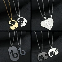 1 pair fashion romantic hug cat dog stitching heart pendant necklace for lovers new couple necklace men women jewelry wholesale